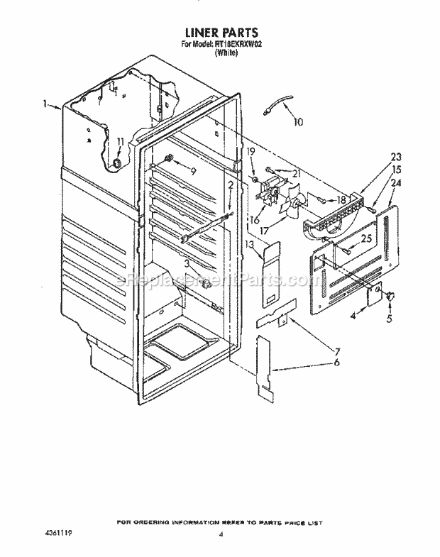 Roper RT18EKRXW02 Top Freezer Refrigerators* Liner Diagram