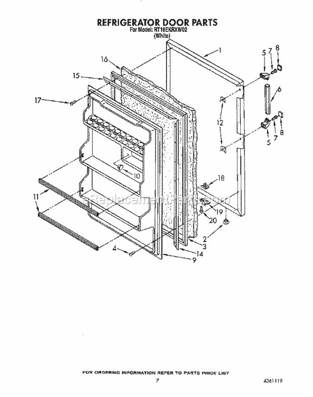 Roper RT18EKRXW02 Top Freezer Refrigerators* Refrigerator Door Diagram