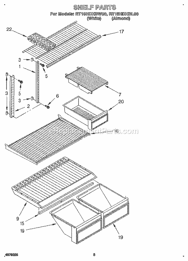 Roper RT18HDXBW00 Top Freezer Refrigerator Shelf Diagram