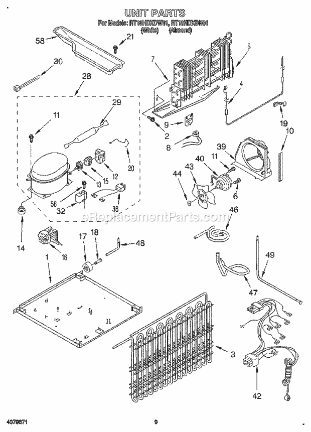 Roper RT18HDXDN01 Top Freezer Refrigerator Unit, Lit/Optional Diagram