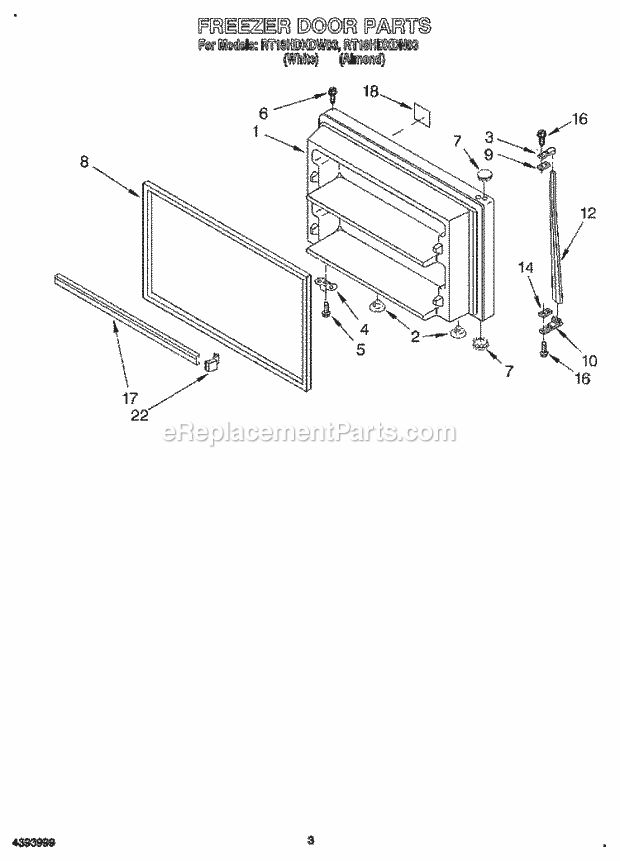 Roper RT18HDXDW03 Top Freezer Refrigerators Freezer Door Diagram