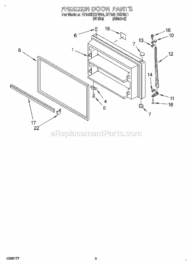 Roper RT18HDXFN01 Top Freezer Refrigerator Freezer Door Diagram