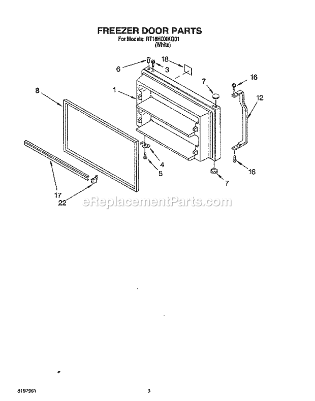 Roper RT18HDXKQ01 Top Freezer Refrigerator Freezer Door Diagram