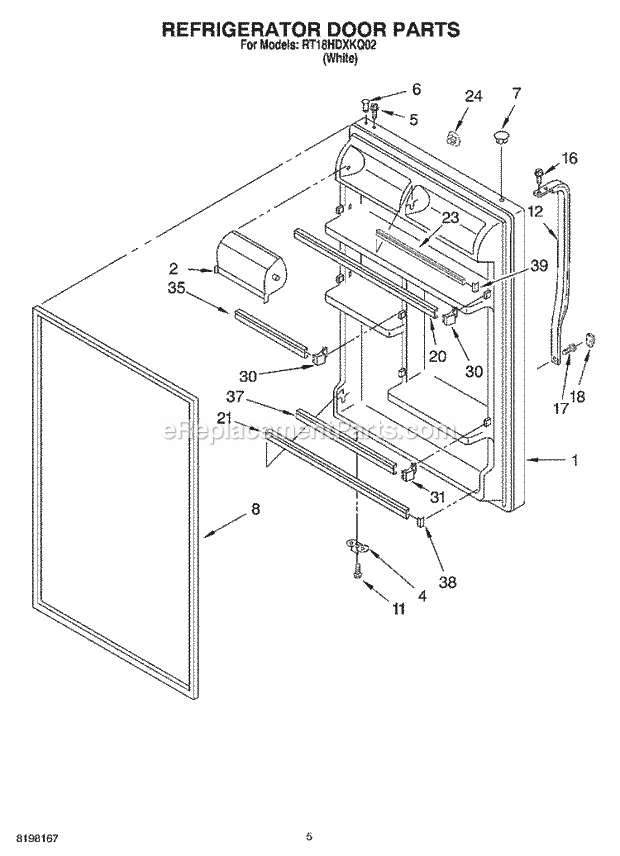 Roper RT18HDXKQ02 Top Freezer Top-Mount Refrigerator Refrigerator Door Diagram