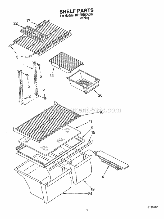 Roper RT18HDXKQ02 Top Freezer Top-Mount Refrigerator Shelf Diagram