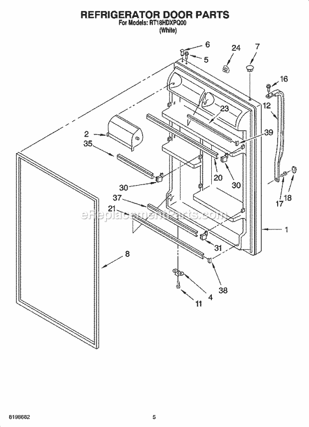 Roper RT18HDXPQ00 Top Freezer Top-Mount Refrigerator Refrigerator Door Parts Diagram