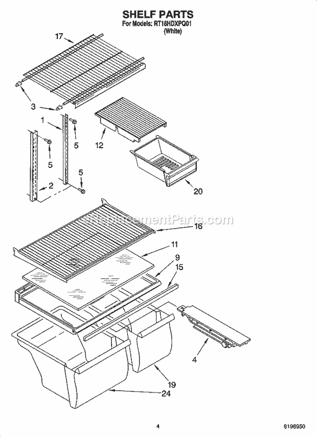 Roper RT18HDXPQ01 Top Freezer Top-Mount Refrigerator Shelf Parts Diagram