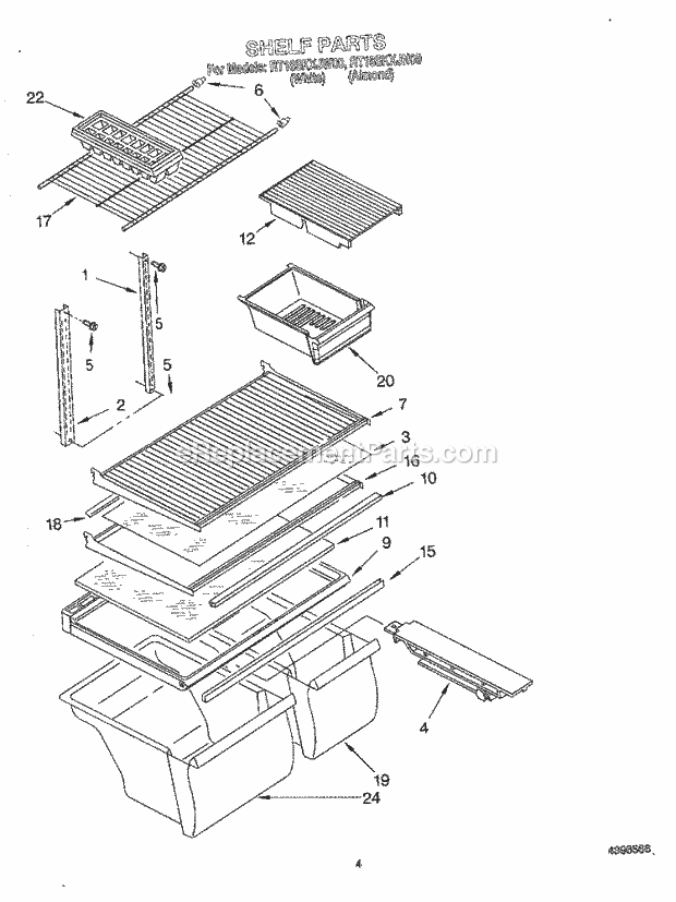 Roper RT18SKXJN00 Top Freezer Refrigerator Shelf Diagram