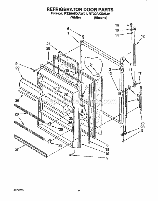 Roper RT20AKXAW01 Top Freezer Refrigerator Refrigerator Door, Lit/Optional Diagram