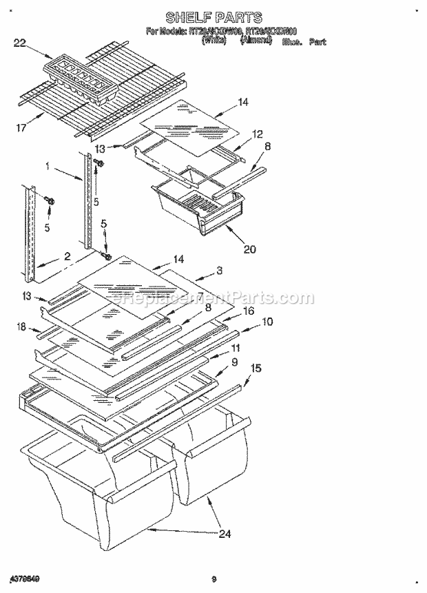 Roper RT20AKXDN00 Top Freezer Refrigerator Shelf, Lit/Optional Diagram