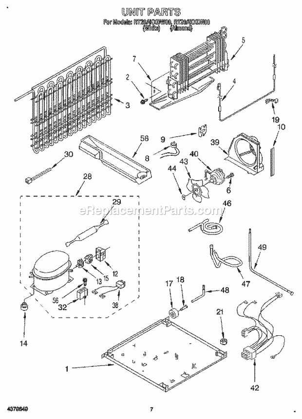 Roper RT20AKXDN00 Top Freezer Refrigerator Unit Diagram