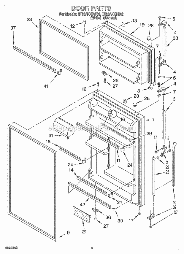 Roper RT20AKXDW02 Top Freezer Refrigerator Door Diagram