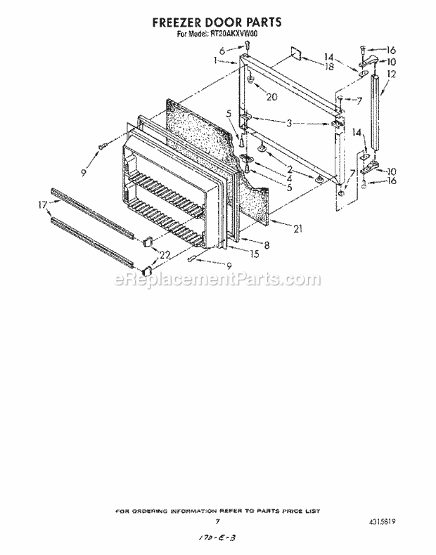 Roper RT20AKXVW00 Top Freezer Refrigerators* Freezer Door Diagram