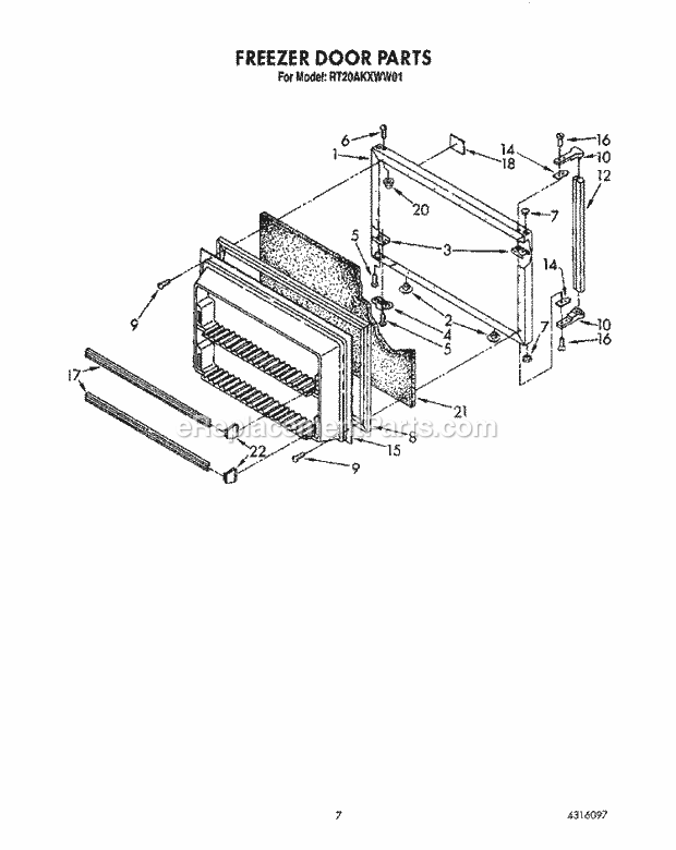 Roper RT20AKXWW01 Top Freezer Refrigerators* Freezer Door Diagram