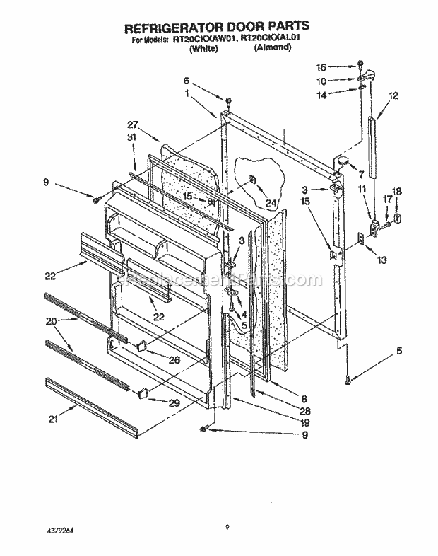 Roper RT20CKXAW01 Top Freezer Refrigerator Refrigerator Door, Lit/Optional Diagram