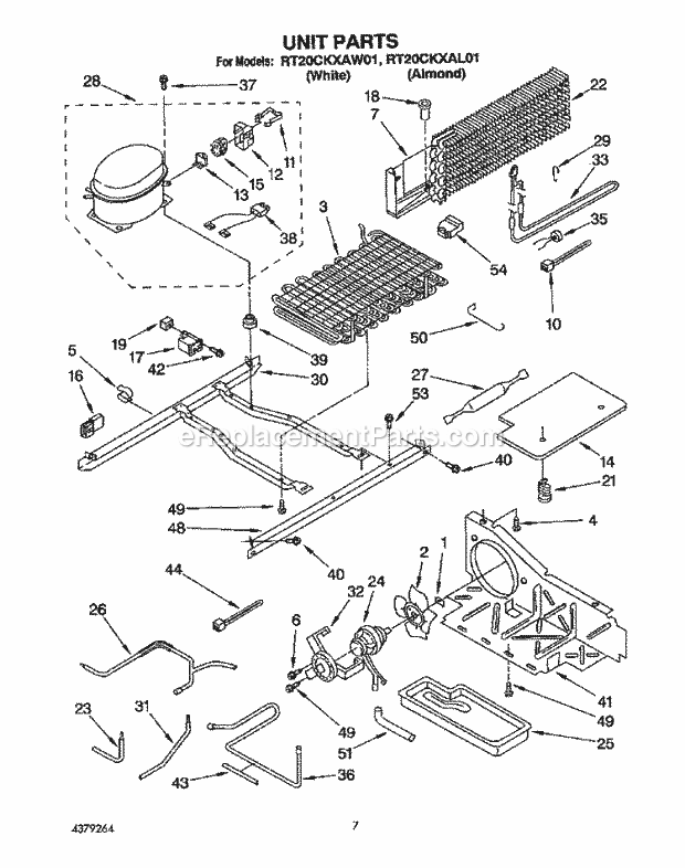 Roper RT20CKXAW01 Top Freezer Refrigerator Unit Diagram