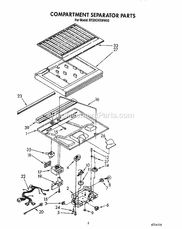 Roper RT20CKXWW00 Top Freezer Refrigerators* Compartment Separator Diagram