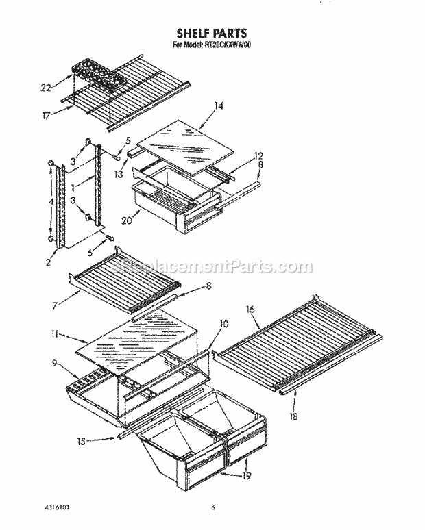 Roper RT20CKXWW00 Top Freezer Refrigerators* Shelf Diagram