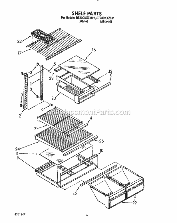 Roper RT20CKXZW01 Top Freezer Refrigerators* Shelf Diagram