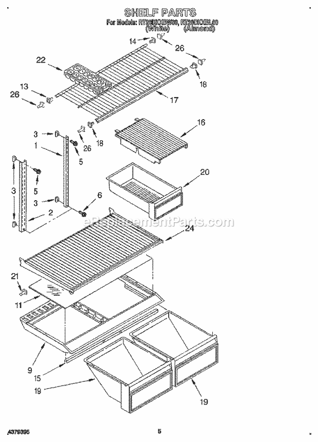 Roper RT20DKXBL00 Top Freezer Refrigerator Shelf Diagram