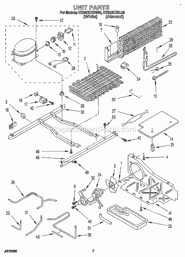 Roper RT20DKXBL00 Top Freezer Refrigerator Unit Diagram