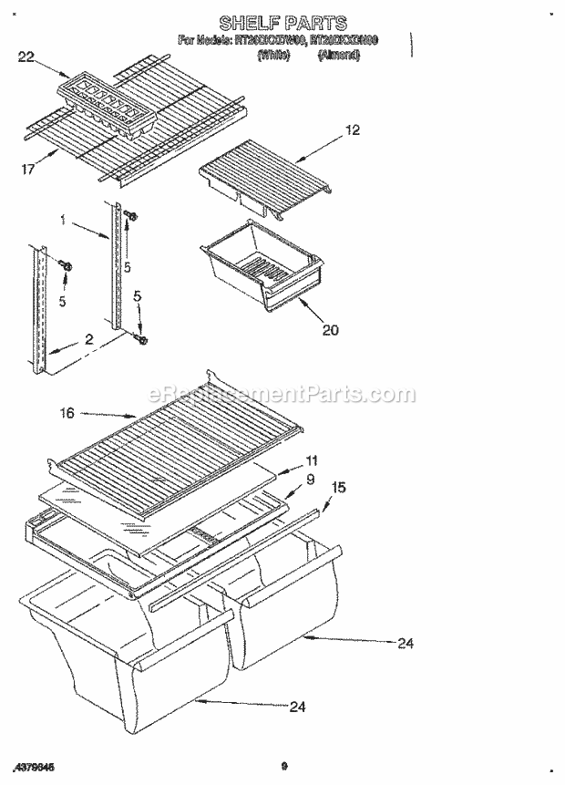 Roper RT20DKXDN00 Top Freezer Refrigerators Shelf, Lit/Optional Diagram