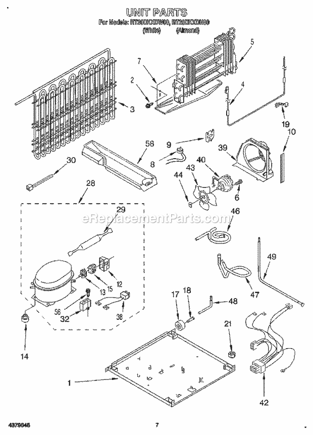 Roper RT20DKXDN00 Top Freezer Refrigerators Unit Diagram