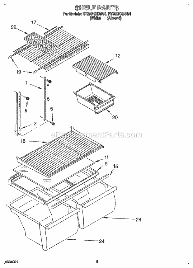 Roper RT20DKXDN01 Top Freezer Refrigerators Shelf, Lit/Optional Diagram