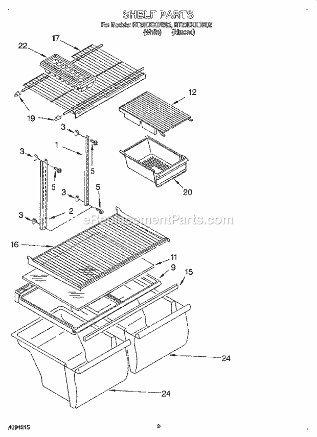 Roper RT20DKXDN02 Top Freezer Refrigerator Shelf, Lit/Optional Diagram