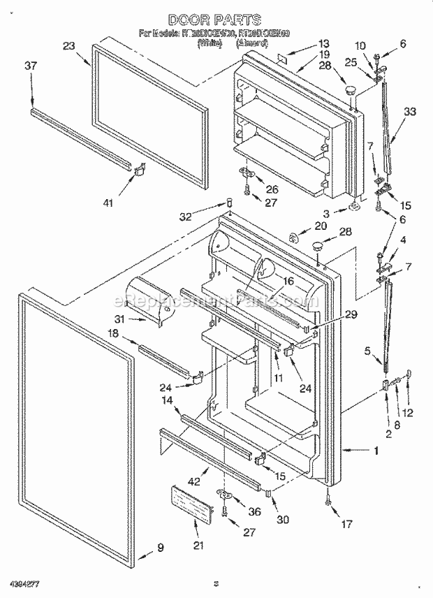 Roper RT20DKXEN00 Top Freezer Refrigerator Door Diagram