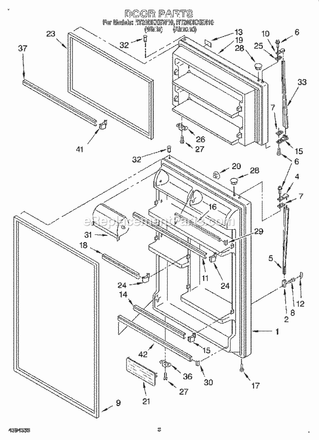 Roper RT20DKXEN10 Top Freezer Refrigerator Door Diagram