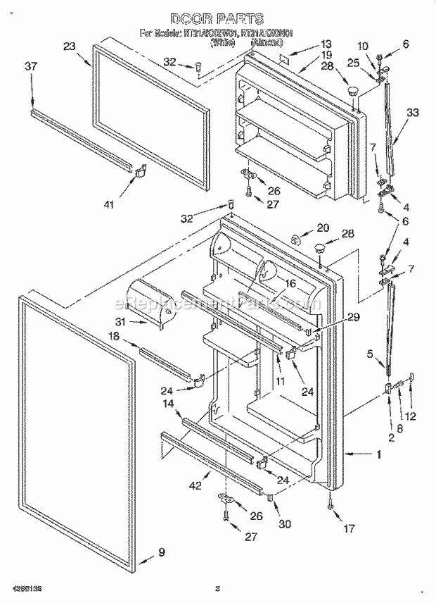 Roper RT21AKXGN01 Top Freezer Top-Mount Refrigerator Door Diagram