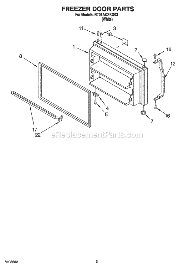 Roper RT21AKXKQ03 Top Freezer Top-Mount Refrigerator Freezer Door Parts Diagram