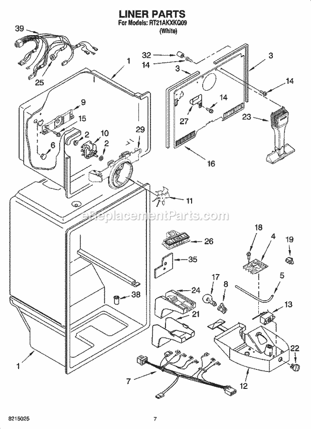 Roper RT21AKXKQ09 Top Freezer Top-Mount Refrigerator Liner Parts Diagram