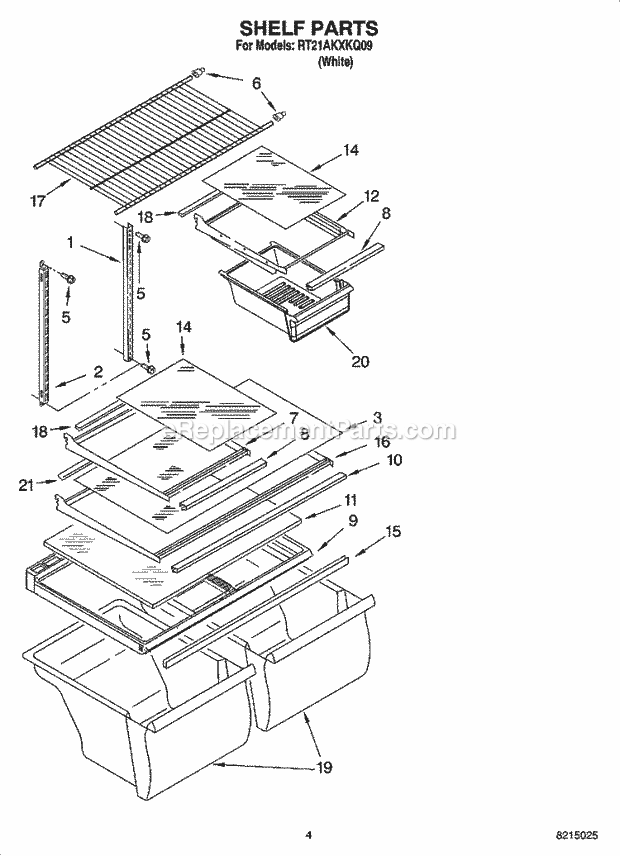 Roper RT21AKXKQ09 Top Freezer Top-Mount Refrigerator Shelf Parts Diagram