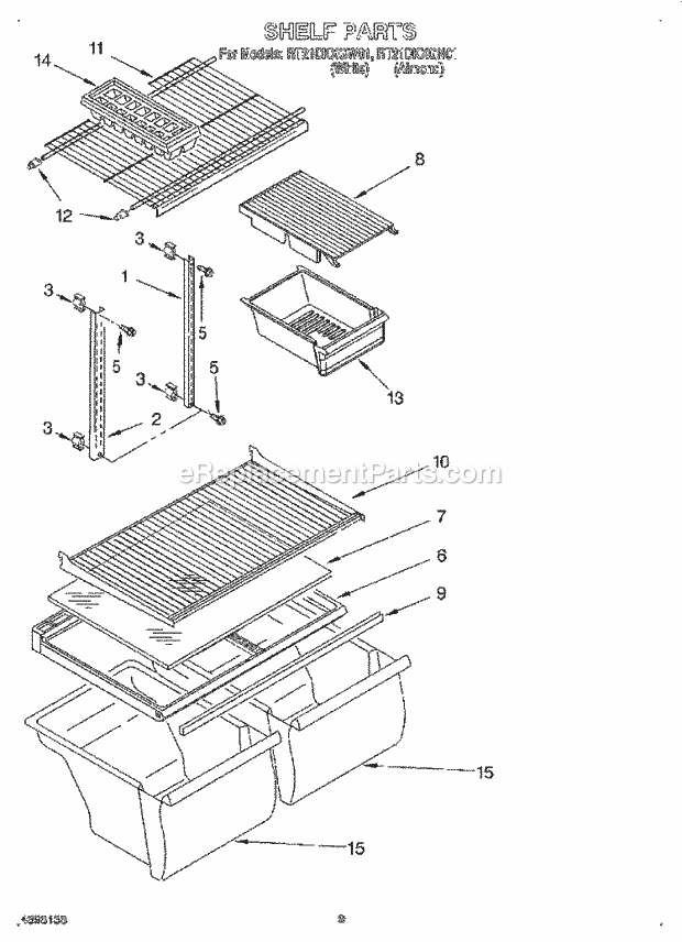 Roper RT21DKXGN01 Top Freezer Refrigerator Shelf, Lit/Optional Diagram