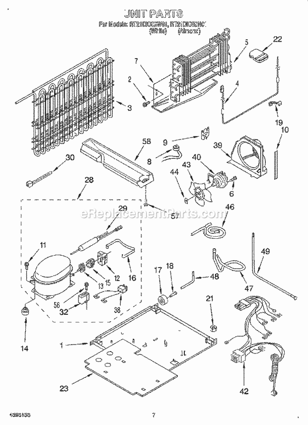 Roper RT21DKXGN01 Top Freezer Refrigerator Unit Diagram