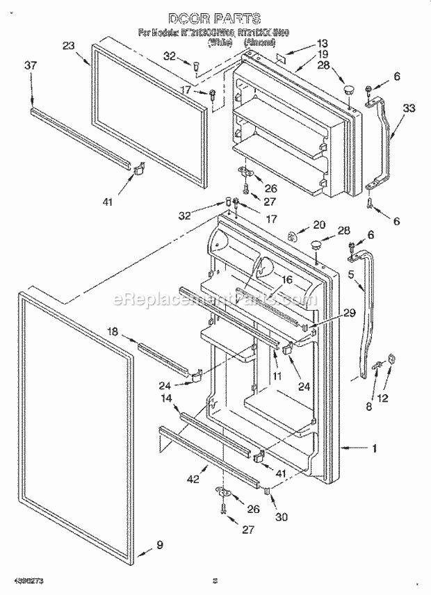 Roper RT21DKXHN00 Top Freezer Refrigerator Door Diagram