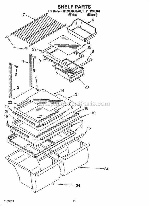 Roper RT21LMXKQ04 Top Freezer Top-Mount Refrigerator Shelf Parts, Optional Parts Diagram