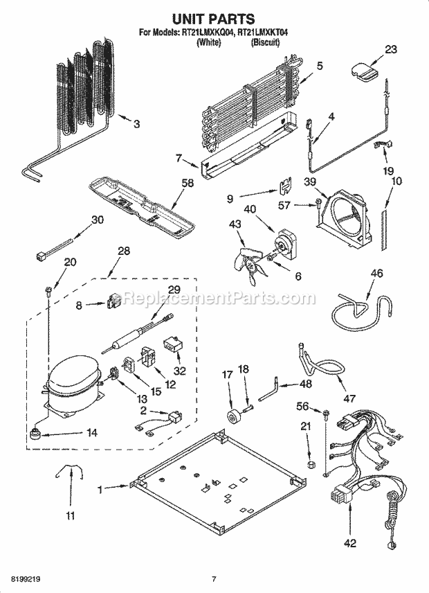 Roper RT21LMXKQ04 Top Freezer Top-Mount Refrigerator Unit Parts Diagram