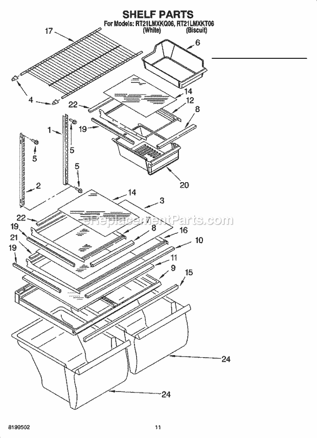 Roper RT21LMXKQ06 Top Freezer Top-Mount Refrigerator Shelf Parts, Optional Parts Diagram