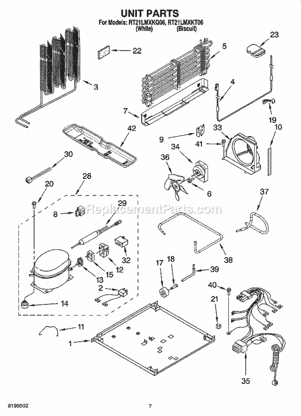 Roper RT21LMXKQ06 Top Freezer Top-Mount Refrigerator Unit Parts Diagram