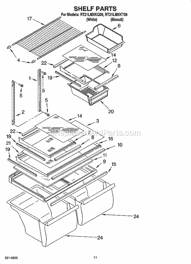 Roper RT21LMXKQ09 Top Freezer Top-Mount Refrigerator Shelf Parts, Optional Parts Diagram