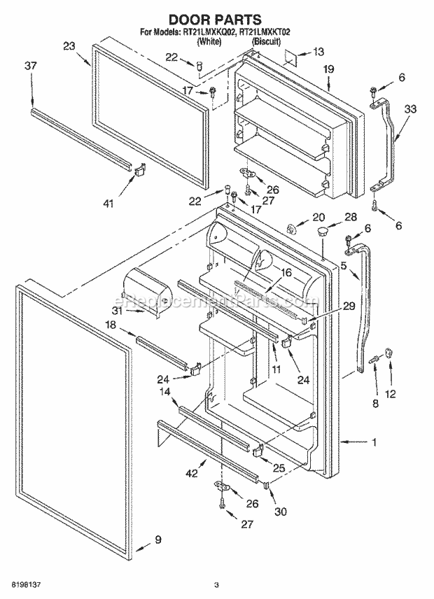 Roper RT21LMXKT02 Top Freezer Top-Mount Refrigerator Door Diagram