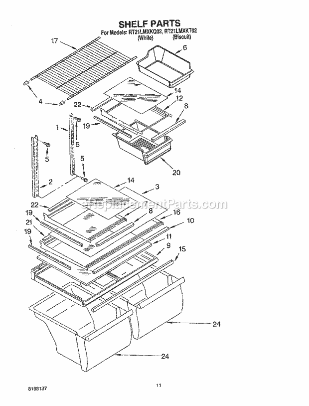 Roper RT21LMXKT02 Top Freezer Top-Mount Refrigerator Shelf, Optional Diagram