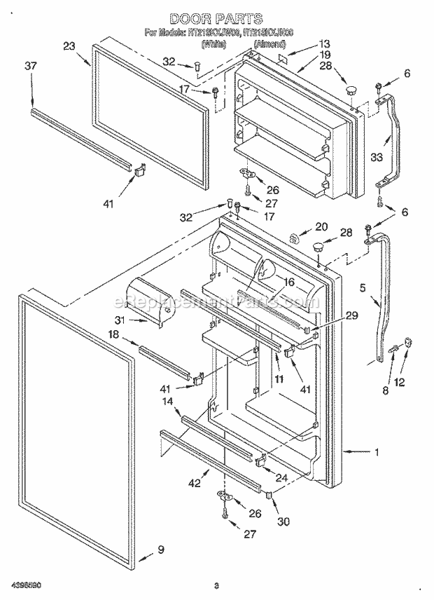 Roper RT21SKXJN00 Top Freezer Refrigerator Door Diagram