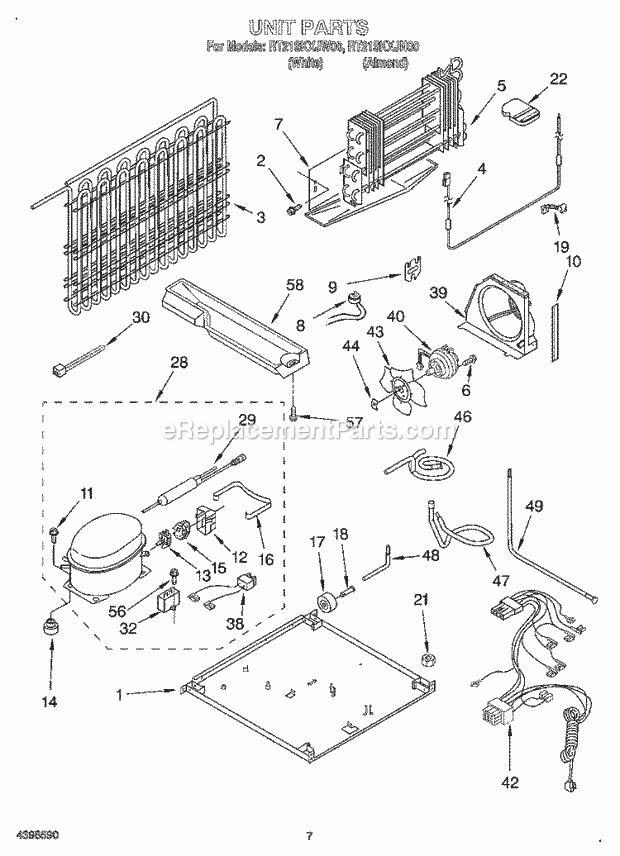 Roper RT21SKXJW00 Top Freezer Refrigerator Unit Diagram