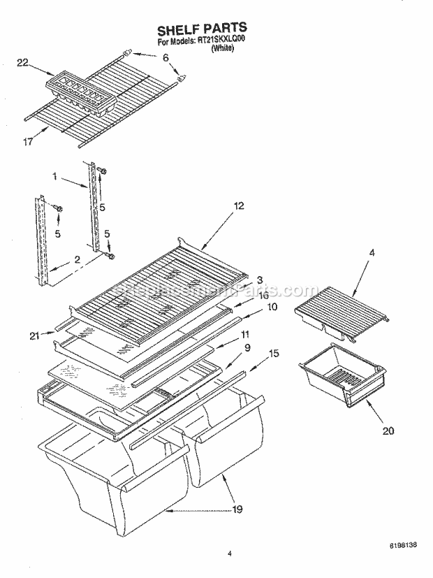 Roper RT21SKXLQ00 Top Freezer Top-Mount Refrigerator Shelf Diagram