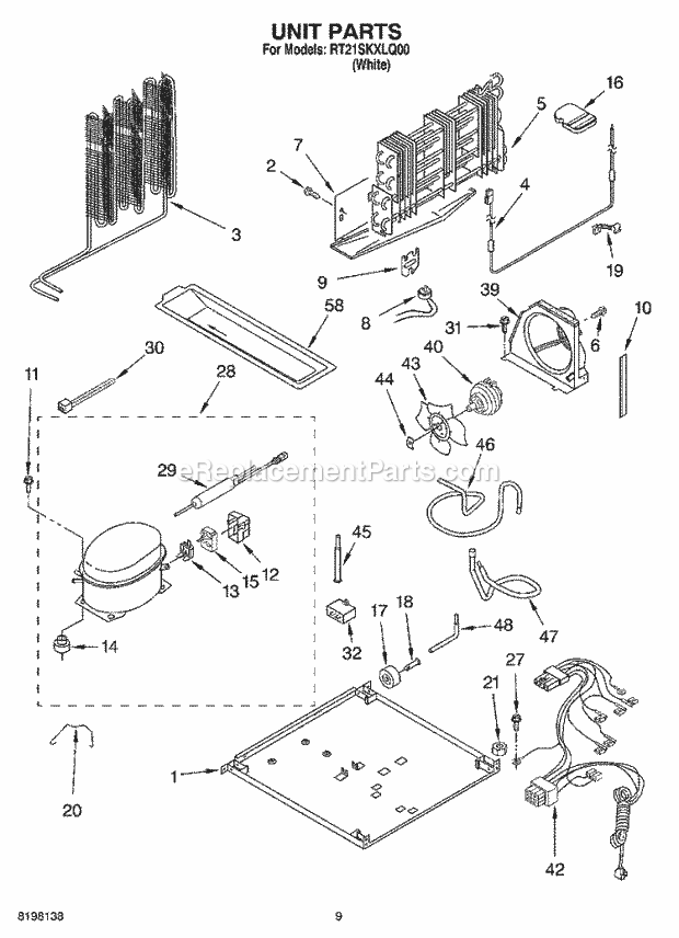 Roper RT21SKXLQ00 Top Freezer Top-Mount Refrigerator Unit, Optional Diagram