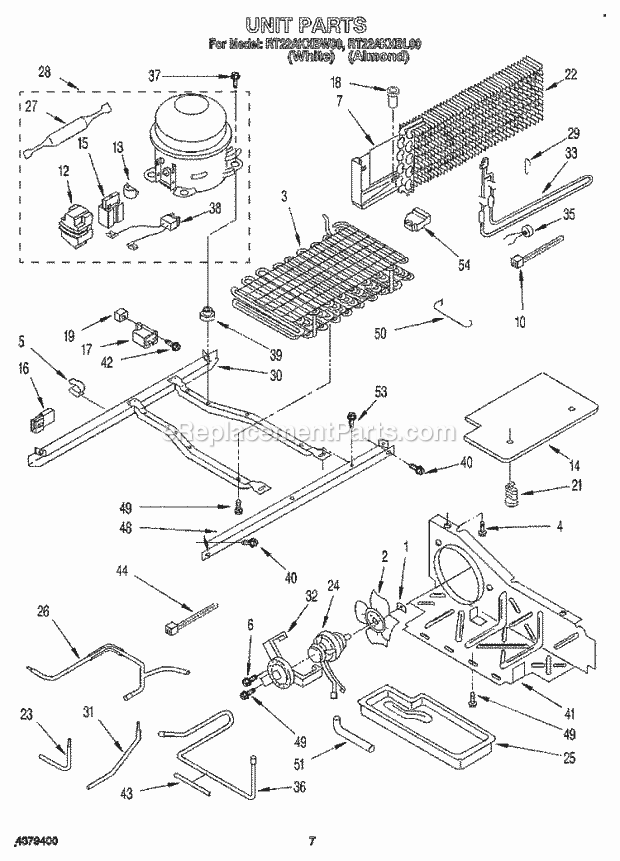 Roper RT22AKXBW00 Top Freezer Refrigerator Unit Diagram